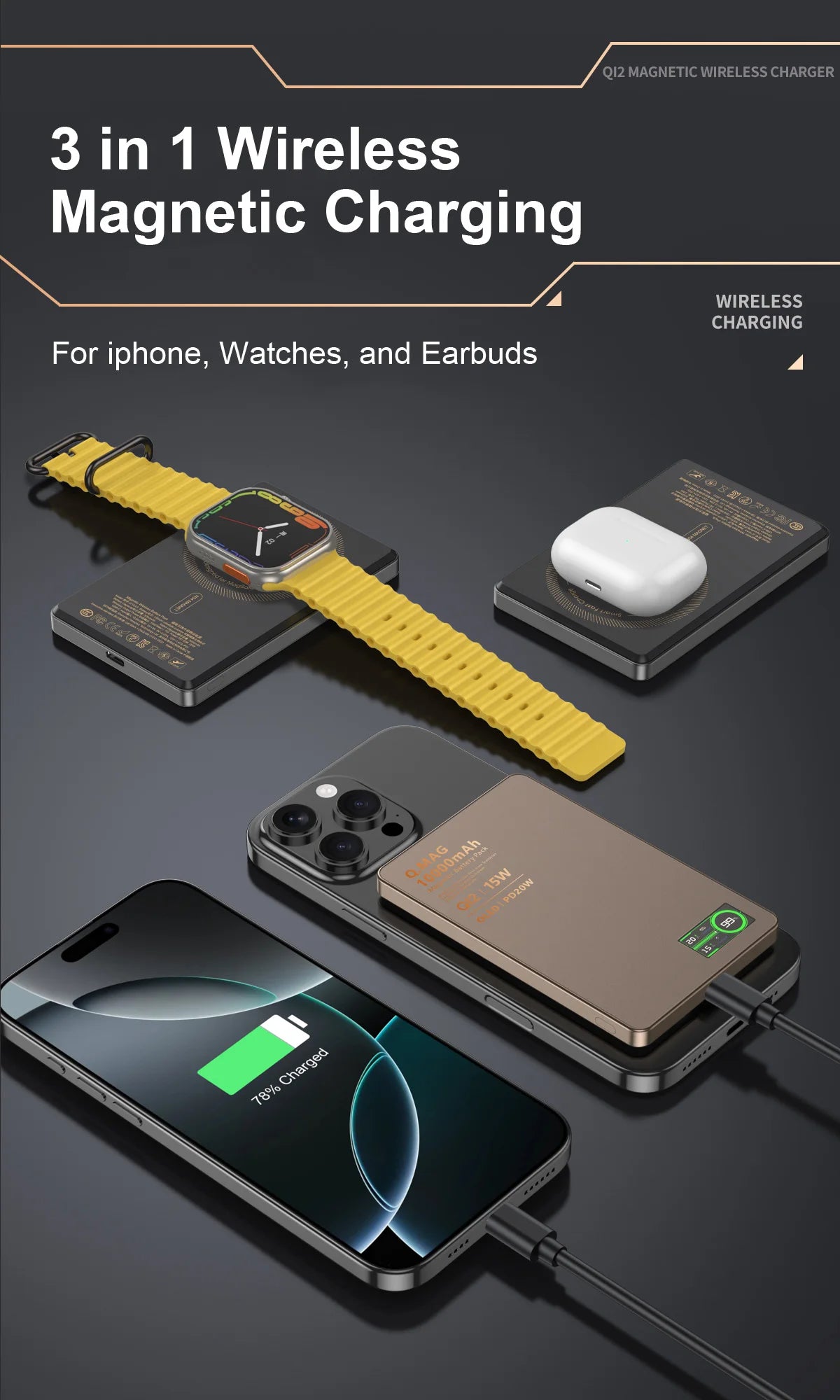 QI Magnetic Powerbank Wireless Fast Charing - Portable 5000/10000mAh Battery Pack for iPhone, Watch & AirPods