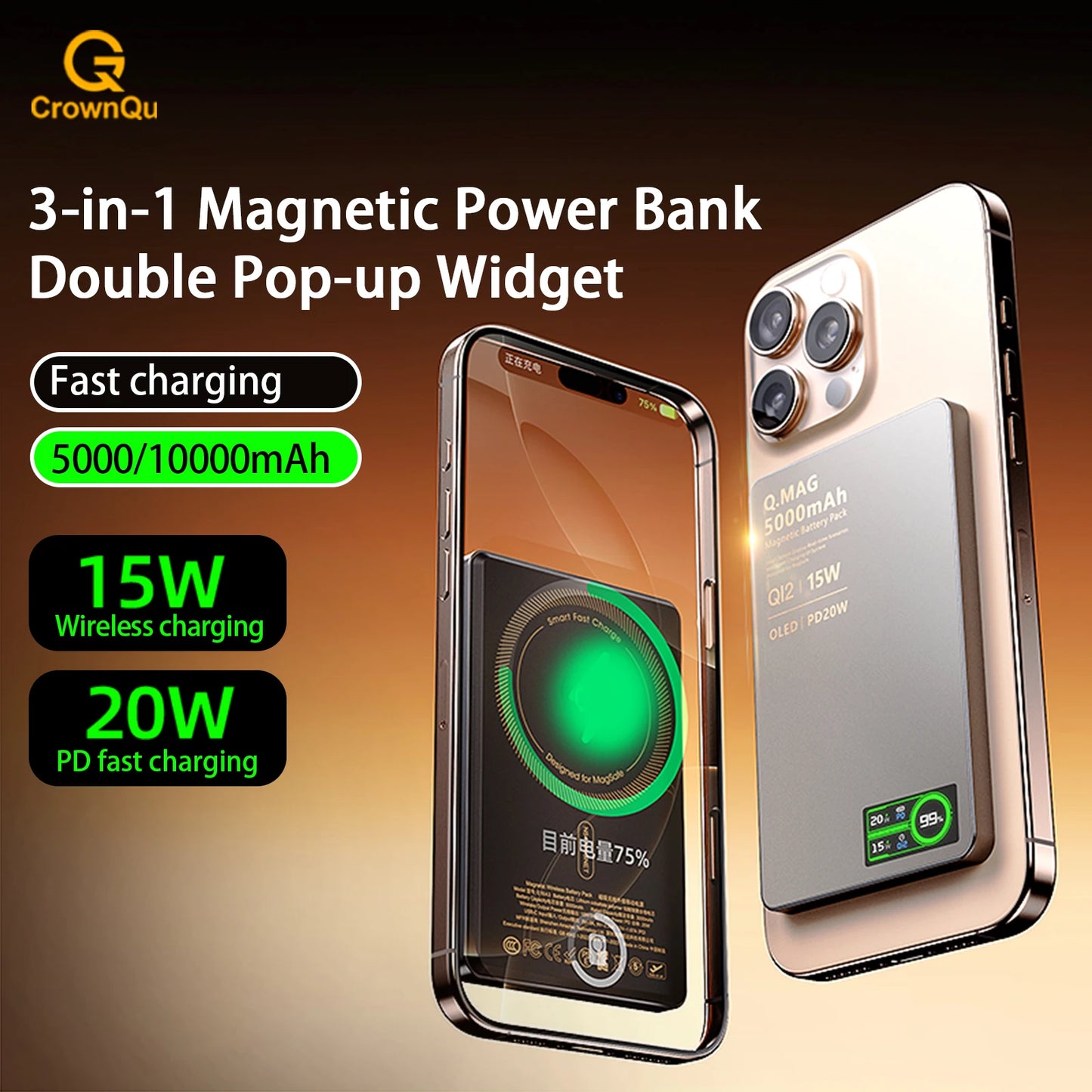QI Magnetic Powerbank Wireless Fast Charing - Portable 5000/10000mAh Battery Pack for iPhone, Watch & AirPods
